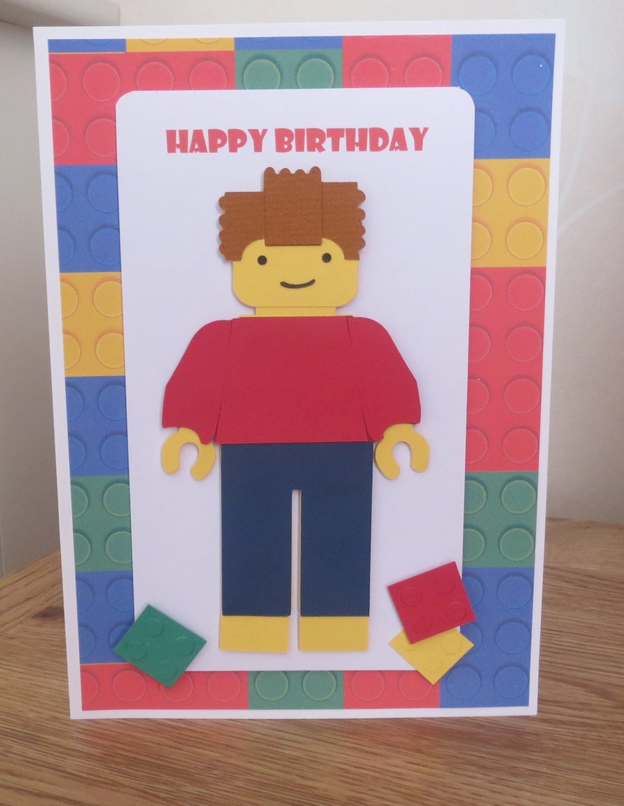 Unique Minifigure brick man Birthday card handmade