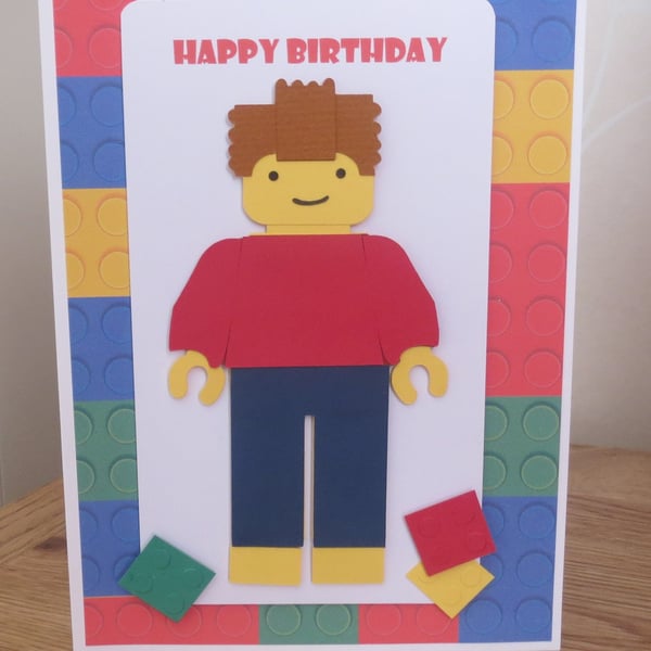 Unique Minifigure brick man Birthday card handmade