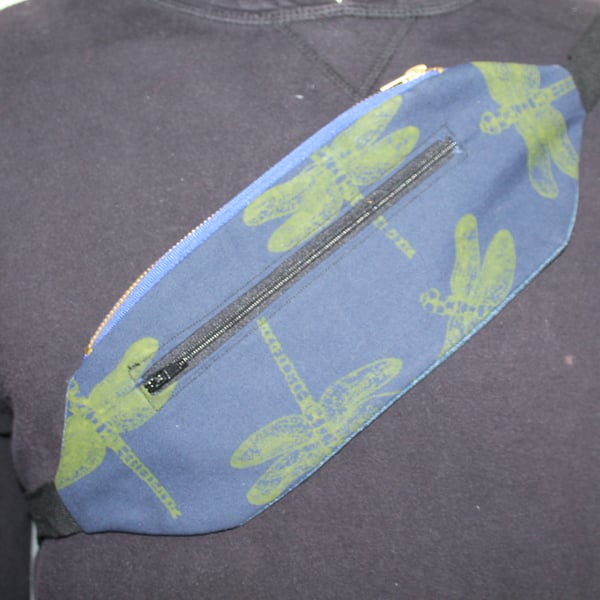 Belt bum bag, dragonfly hand print designer Eco,hiking hip travel bag, gift