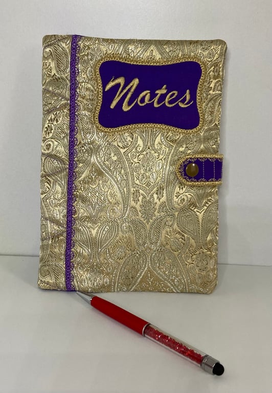 A5 Notebook with Reusable Book Cover  - GOLD BROCADE
