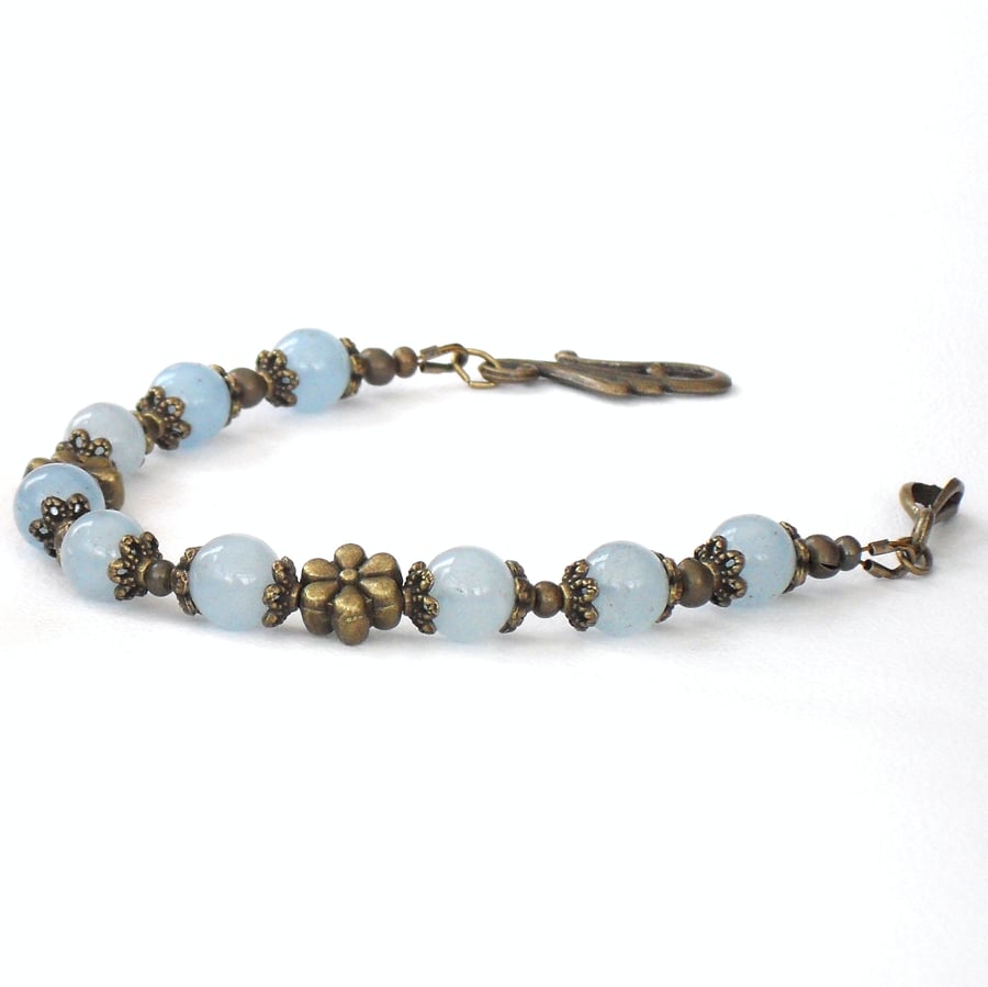 Handmade bracelet, blue jade and bronze bracelet
