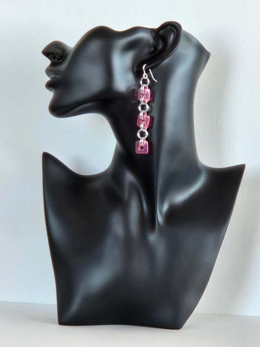 Handcrafted pink, funky dangle earrings