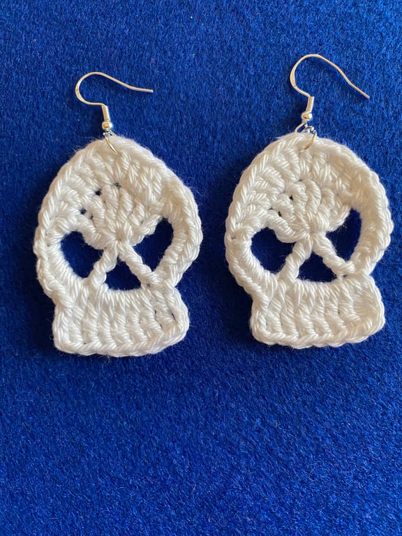 Handmade Crocheted Spooky Halloween Skull Earrings