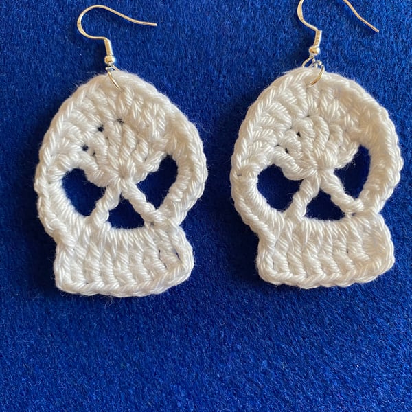 Handmade Crocheted Spooky Halloween Skull Earrings