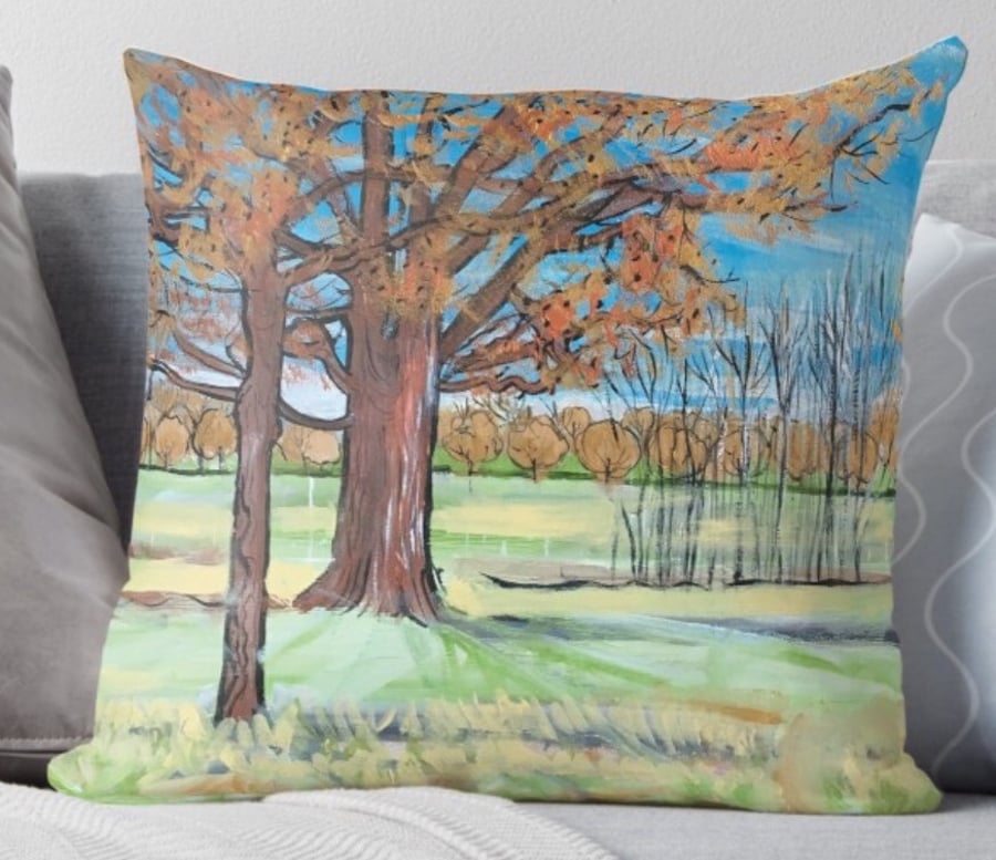 Throw Cushion Featuring The Painting ‘Vivid Blue Sky...’