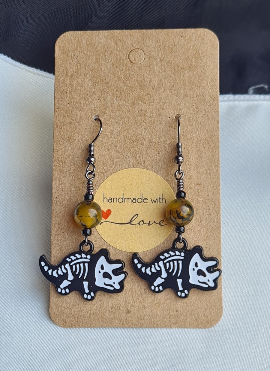 Quirky Dinosaur Earrings  - Triceratops Design 1