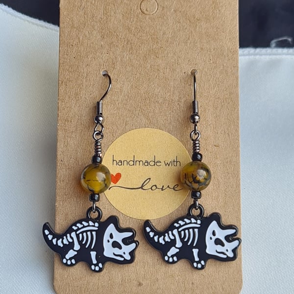 Quirky Dinosaur Earrings  - Triceratops Design 1