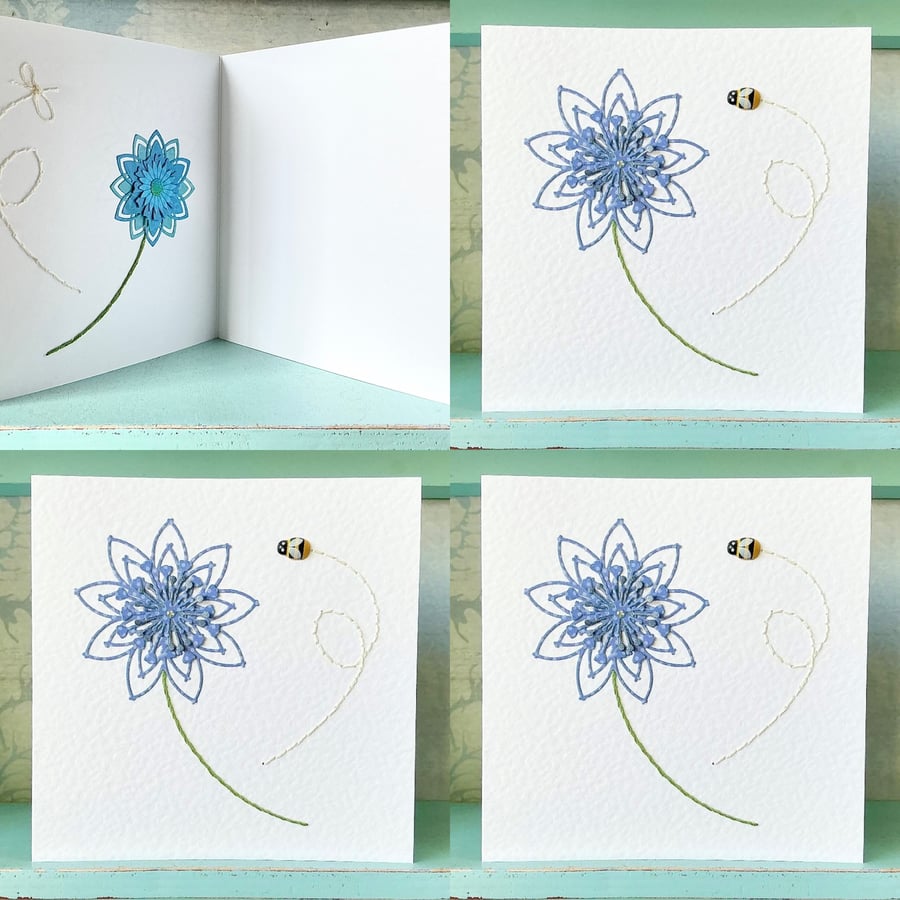 Flower Card. Hand Sewn Card. Hand Stitched Card. Embroidered Card. Cards.
