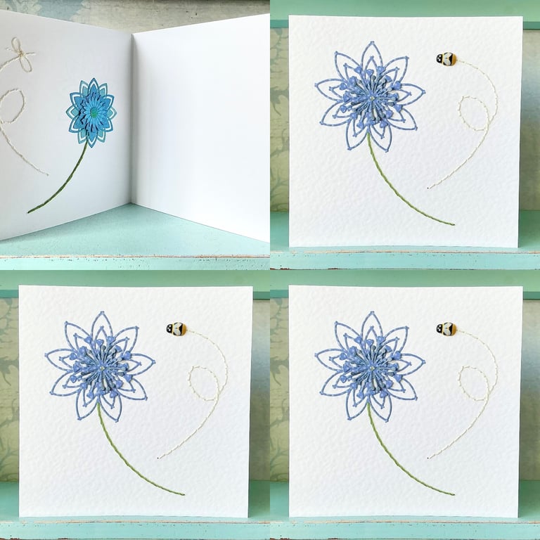 Flower Card. Hand Sewn Card. Hand Stitched Card. Embroidered Card. Cards.