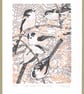Long-tailed Tits - Original hand cut limited edition linocut print - Image 2