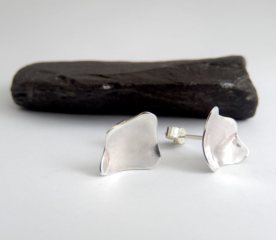 Recycled Sterling Silver Abstract Design Stud Earrings