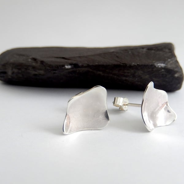 Recycled Sterling Silver Abstract Design Stud Earrings