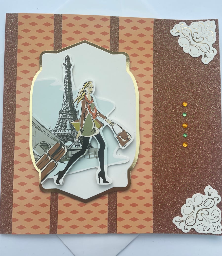 The Paris dash sparkling blank greetings card