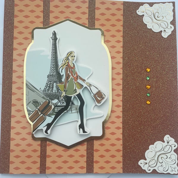 The Paris dash sparkling blank greetings card