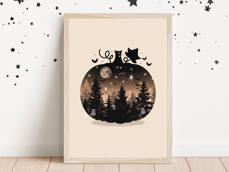 Spooky Halloween Pumpkin Print, Spooky Cute Print, Autumn Artwork.
