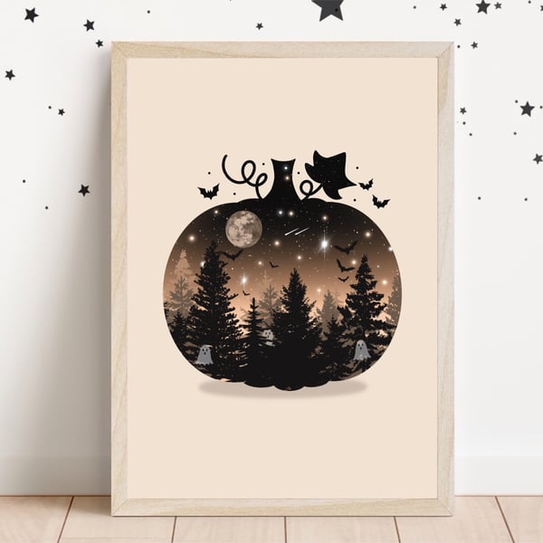 Spooky Halloween Pumpkin Print, Spooky Cute Print, Autumn Artwork.