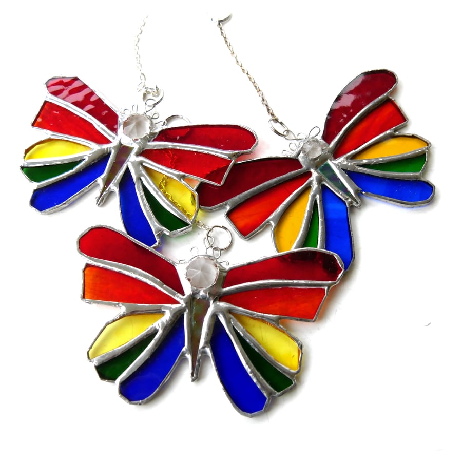 Rainbow Butterfly Suncatcher Stained Glass Crystal Head