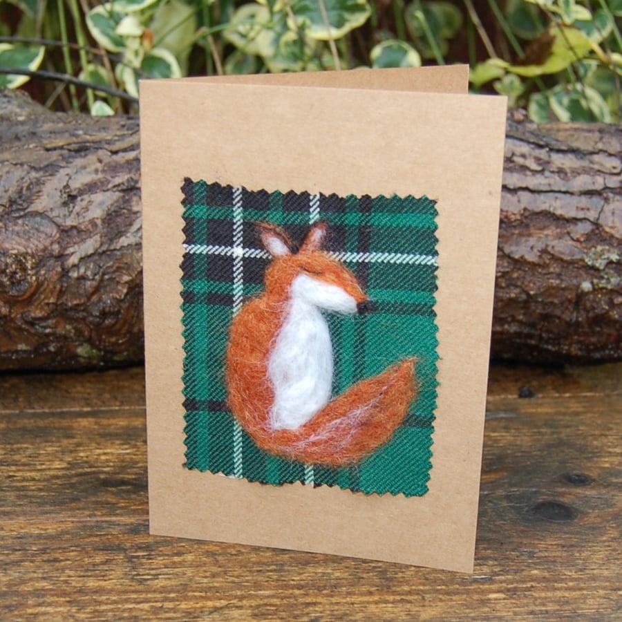  Fox Birthday Card,  On Scottish Wool Tartan,  Christmas Card, Thank you