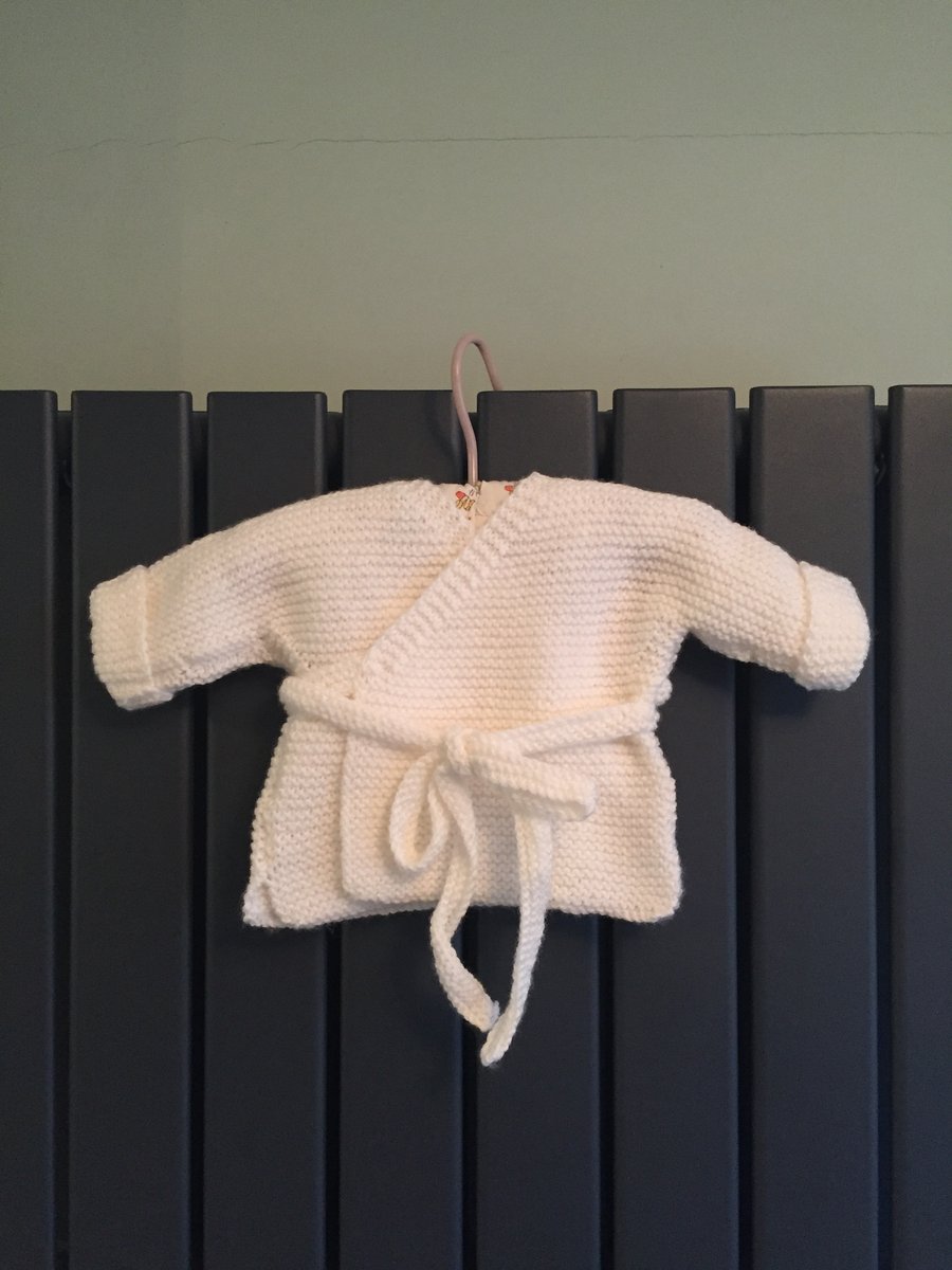 Hand knitted baby warp cardigan - cream