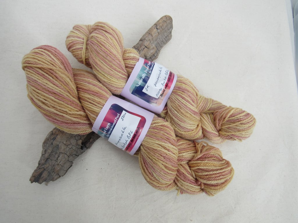 100g Honeysuckle BFL Space Dyed Natural Dye DK Yarn