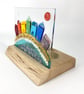Fused Glass Rainbow Seaside Town set in Handcrafted Oak - Image 6