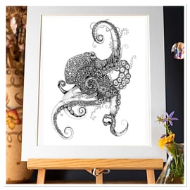 Beautiful Octopus illustration (Black and White) 