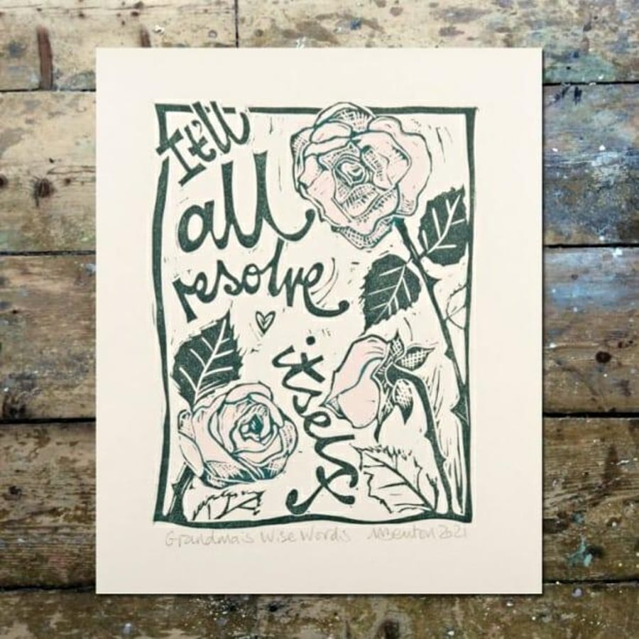 'Grandma's Wise Words' Lino Print