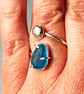 Blue Seaham Multi Seaglass Adjustable Ring Recycled Sterling Silver Gift - Image 1
