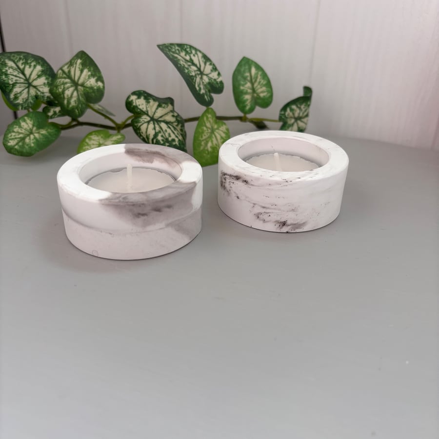 Taupe and White Patterned Tea light Holder - Marbled or Swirl Finish