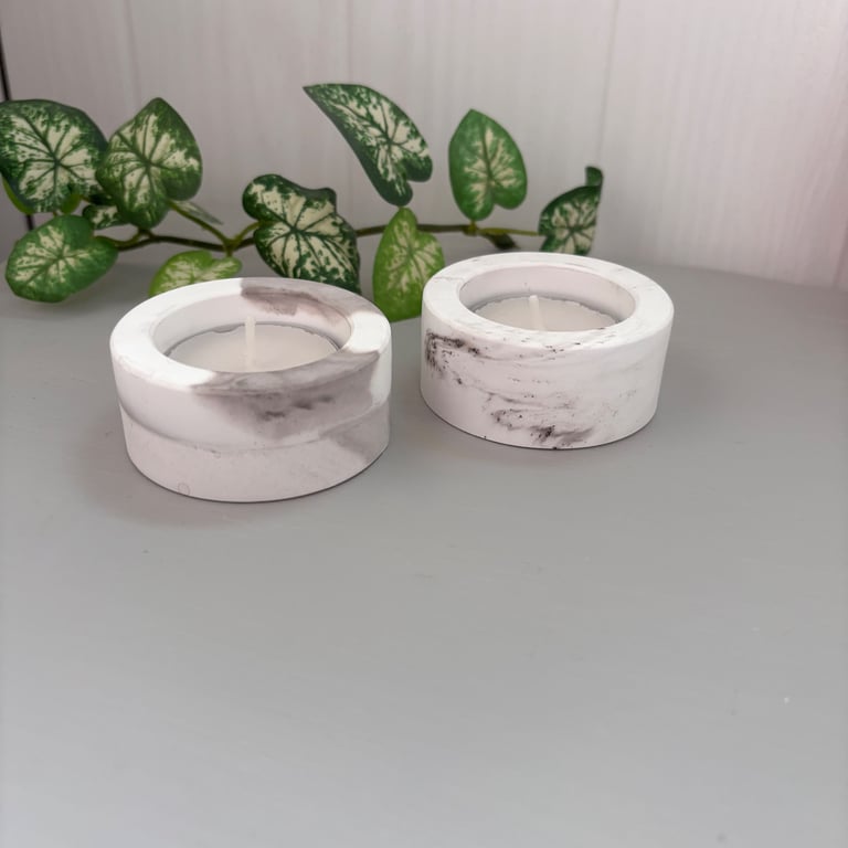 Taupe and White Patterned Tea light Holder - Marbled or Swirl Finish