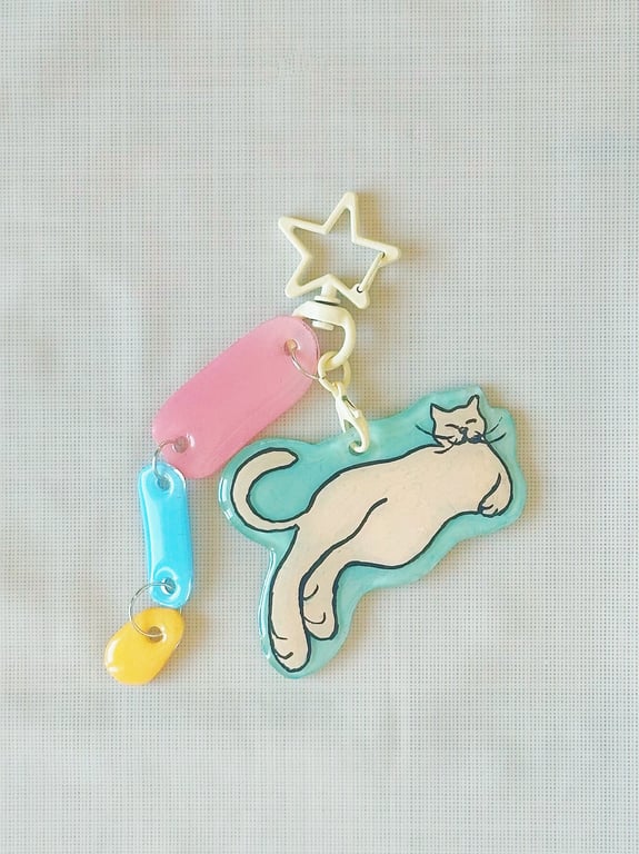 Beautiful Dream Cat-Handmade Original Pet Illustration Keyring