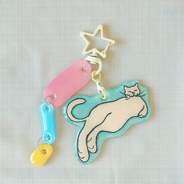 Beautiful Dream Cat-Handmade Original Pet Illustration Keyring
