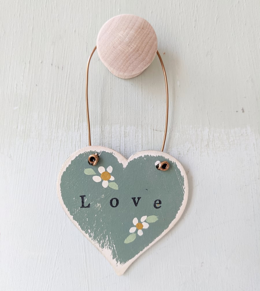 Hand Painted Wooden Heart Hanging Decoration 'Love'