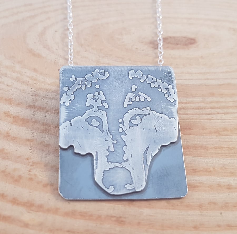 Sterling Silver Etched Wolf Scene Necklace