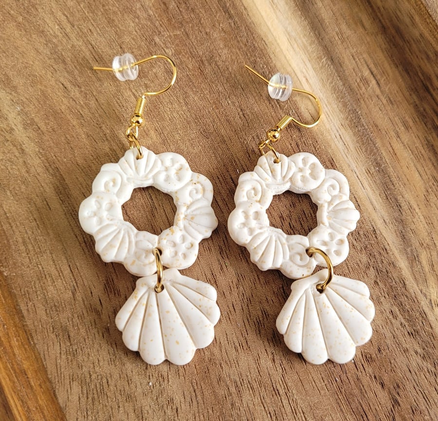 Polymer Clay Seashells Earrings.  316 Surgical Stainless Steel 