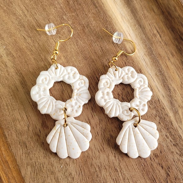 Polymer Clay Seashells Earrings.  316 Surgical Stainless Steel 