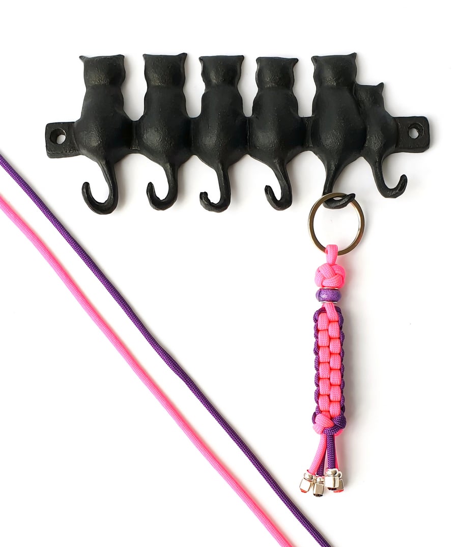 Neon pink and purple keyring with beads