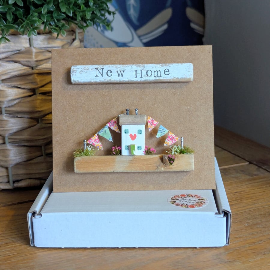 New Home Card With Removable Wooden Cottage Gift