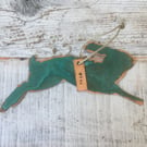 Leaping hare verdigris copper decoration