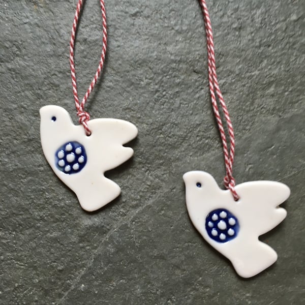 2 Lovebirds pale blue, white, porcelain wedding favours The Porcelain Menagerie