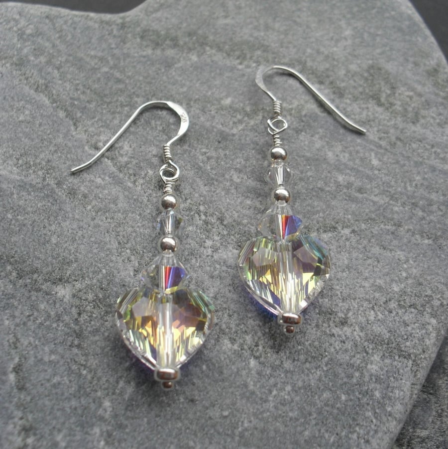 Sterling Silver Crystal Heart Earrings With Swarovski Elements Sparkle