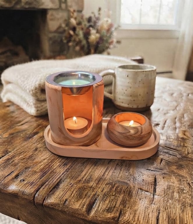 Terracotta-Inspired Eco-Resin Wax Melt Burner, Tealight Holder & Tray Set