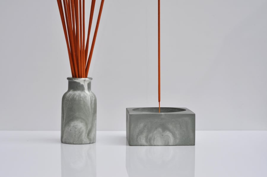 Concrete Incense Holder Set Green & White Cement Gift Set Concrete Incense Burne
