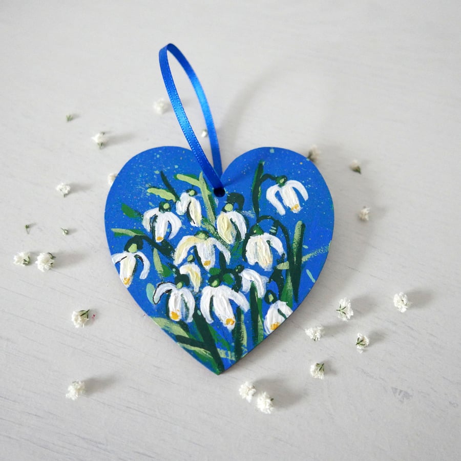 Snowdrop Hanging Heart, Spring Flowers Easter Decor, Blue Home Decoration 
