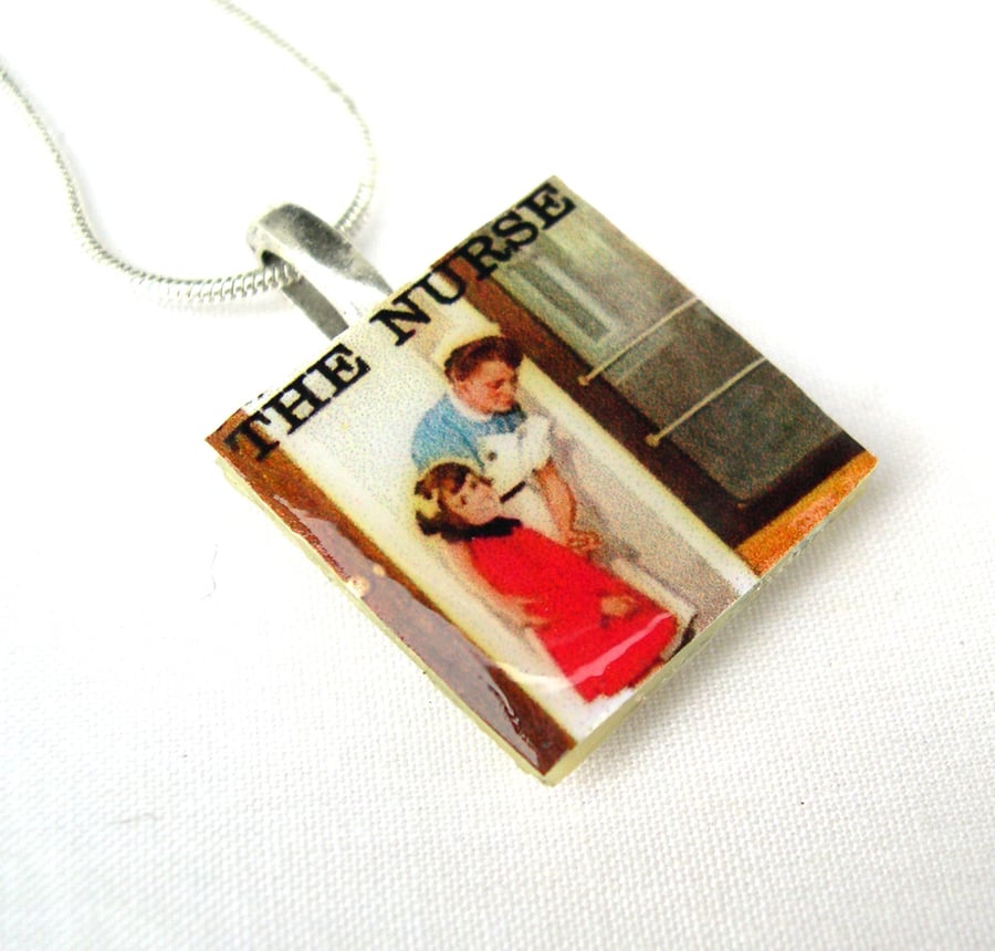 Unusual Unique gift The Nurse with text Ladybird vintage book cover necklace 