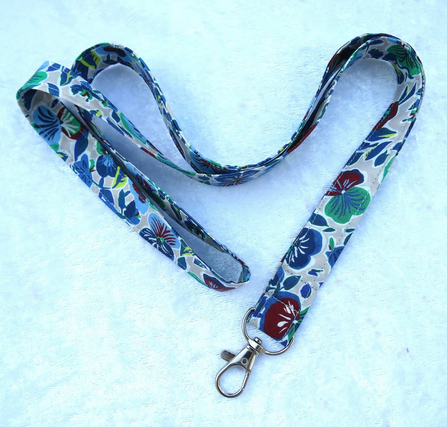 Liberty print lanyard, pansy design