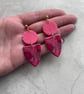 Handmade Polymer Clay Statement Drop Earrings – Pink Floral Shield Design - Image 3