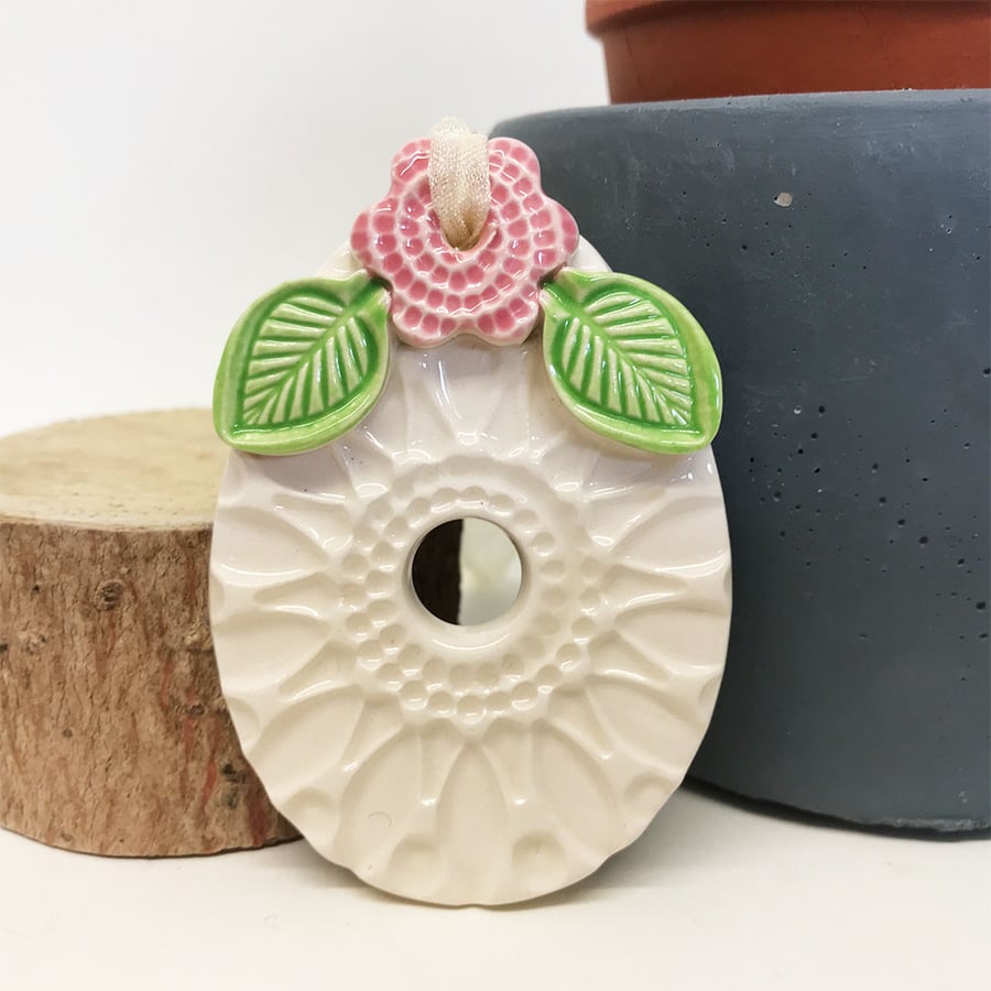 Pottery Easter Egg decoration with pink flower
