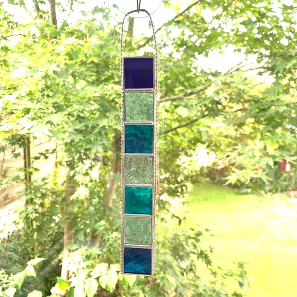 Stained Glass Strip Garden Hanger - Handmade Hanging Decoration - Blue