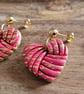 Handmade Polymer Clay Pink and Gold Heary Earrings. 316 Surgical Stainless Steel - Image 3
